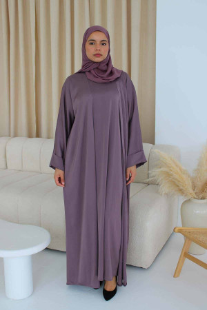 4 Piece Satin Abaya Set In Mauve - 58 | Stylish Abayas for Women | Modest Fashion & Clothing | Rabaya