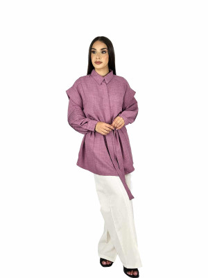 Pleated Shirt For Women In Pink- 44 | Modest Fashion & Clothing | Rabaya