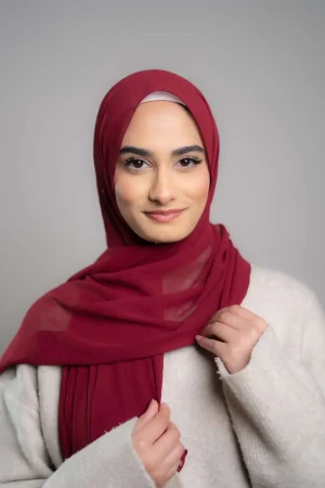 Frozen Chiffon Hijab In Maroon | Stylish and Comfortable Modest Fashion | Rabaya