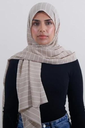 Striped Hijab In Beige | Non-Slip & Wrinkle-Resistant | Stylish Comfortable Hijabs For Women | Modest Fashion & Clothing | Rabaya