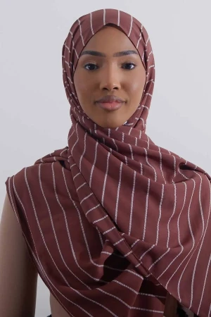Striped Hijab In Dark Brown | Stylish and Comfortable Modest Fashion | Rabaya