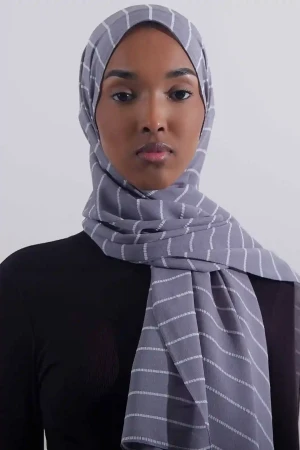 Striped Hijab In Grey | Stylish and Comfortable Modest Fashion | Rabaya