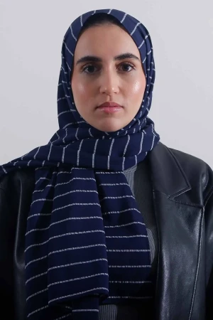 Striped Hijab In Navy | Stylish and Comfortable Modest Fashion | Rabaya
