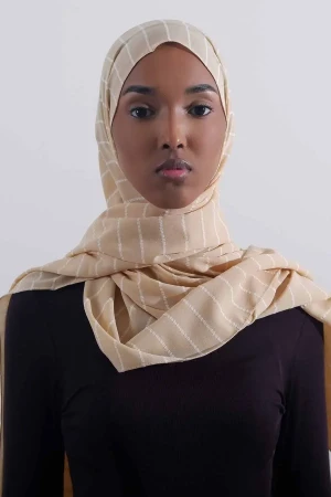 Striped Hijab In Cream | Stylish and Comfortable Modest Fashion | Rabaya