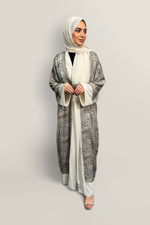 Leopard Printed Abaya In Cream - 62 | Stylish Abayas for Women | Modest Fashion & Clothing | Rabaya