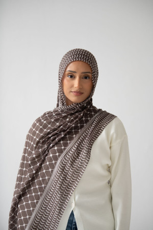 Keffiyeh Printed Modal Hijab in Brown | Stylish Hijabs for Women | Modest Fashion & Clothing | Rabaya