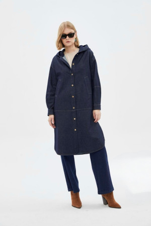 Denim Hooded Coatigan | Size 42