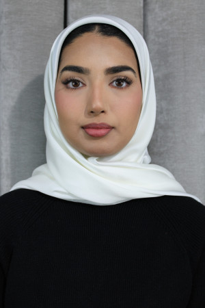 Glossy Silk Square Signature Hijab | Off White