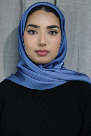Glossy Silk Square Signature Hijab | Blue