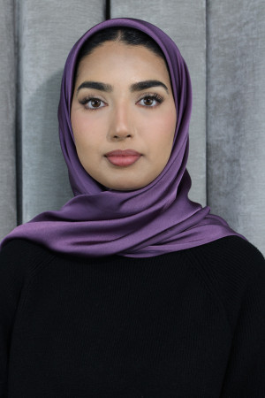 Glossy Silk Square Signature Hijab | Aubergine