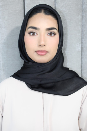 Glossy Silk Square Signature Hijab | Black