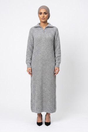 Knitted Jumper Dress - Grey