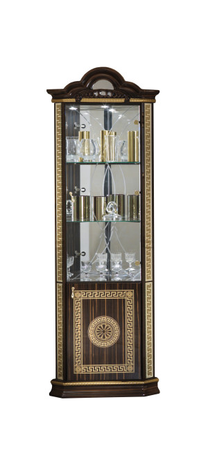 Stylowa Witryna narożna BC Venus Walnut-Gold