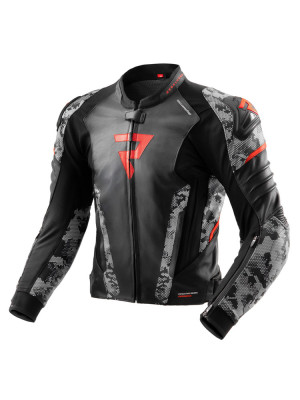 Kurtka motocyklowa skórzana Rebelhorn Veloce czarno-szaro camo-czerwona + Gratisy