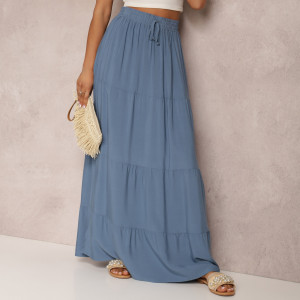 Niebieska Spódnica z Bawełny o Rozkloszowanym Kroju Kainne, niebieski, tkanina, Renee, damski, letni, rozmiar L