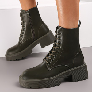 Zielone Botki Workery na Grubej Podeszwie Savoy, zielony, imitacja skóry, Renee, damski, zimowy, rozmiar 36