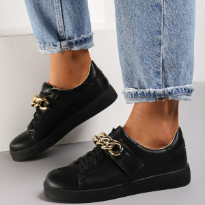 Czarne Sneakersy Amathista, czarny, imitacja skóry, Renee, damski, przejściowy, rozmiar 39