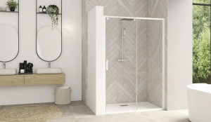 Parois de douche SMART DESIGN coulissant 157 - 170 cm profilé blanc avec verre transparent KINEDO PA9217BTNE Blanc