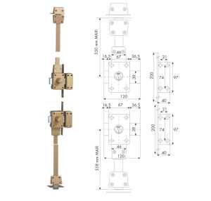 Verrou 4 points Zenith 1553 haut et bas à double entrée haut et bas cylindre de 45 mm droit ISEO 15530451.5