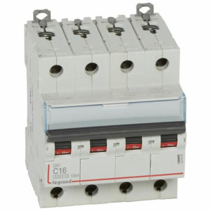 Disjoncteur DX³ 6000 10 kA bornes à vis 4P 400 V courbe C pour peigne HX³ traditionnel 16 A LEGRAND 407898