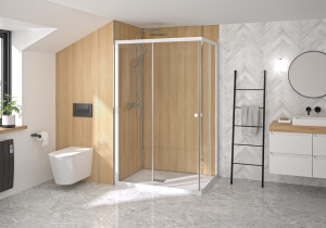 Paroi de douche SUPRA III A 90 cm accès d'angle coulissant gauche fixe droite KINEDO PA1582BTND Blanc