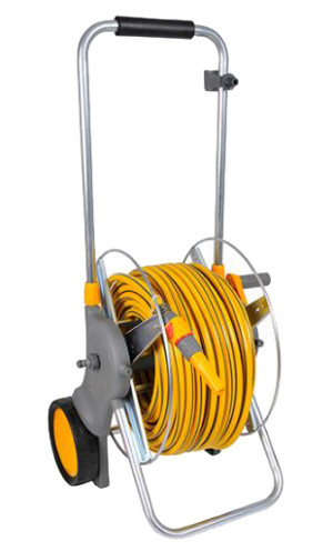 Grand dévidoir chariot métallique avec tuyau de 30 m et raccords HOZELOCK 2461R0000