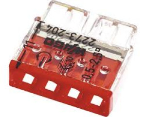 Borne pour boîtes de dérivation COMPACT avec boîtier transparent 4 conducteurs boîte de 100 WAGO 2273-204 Rouge