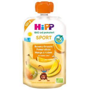 HiPP BIO Od Pokoleń Sport Banany-Gruszki-Pomarańcze Z Ryżem 1R 120g