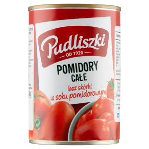 Pudliszki pomidory całe bez skórki w soku pomidorowym 400g