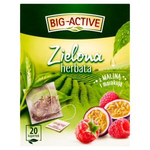 Big-Active Zielona herbata z maliną i marakują 20 torebek 34g