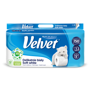 Velvet Delikatnie Biały papier toaletowy 3 warstwy 150 listków 8 rolek