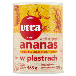 Vera Ananas w plastrach w lekkim syropie 565g