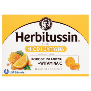 Herbitussin Miód i Cytryna na gardło, suplement diety, 12 tabletek