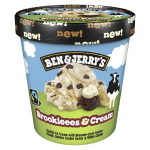 B&J Brookies&Cream lody waniliowe z ciasteczkami, masą ciasteczkową i cukierkami waniliowymi 465ml