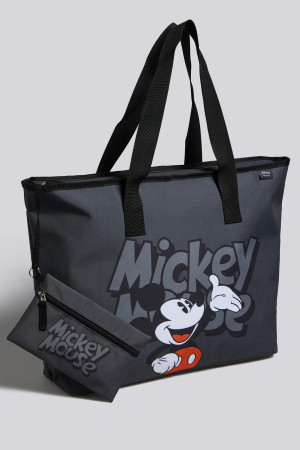 Saco Praia Mickey - Cinza - Bolsa Tote Disney tamanho T.U.