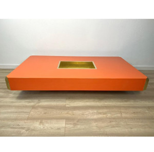 Orangener "Willy Rizzo" Art Deco Couchtisch