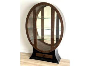 Ovale Art-Déco-Vitrine ,,LUNA" im französischen Stil – Ebenholzfurnier