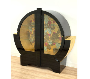 Runde Art-Déco-Vitrine – Schwarz & Gold