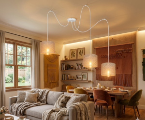 Lampa sufitowa pająk BOHO len 3 żarówki biała