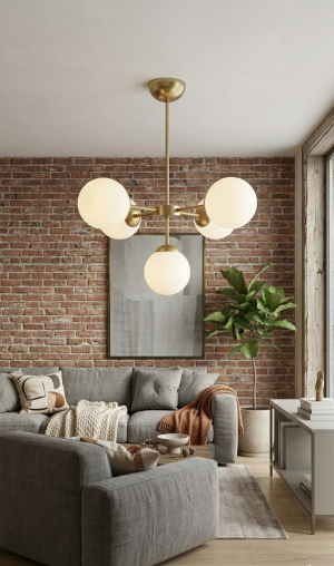 Lampa z mosiądzu z kulami GLOBIA – nowoczesna lampa wisząca do salonu