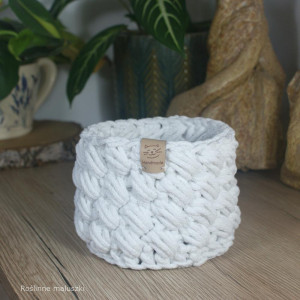 Osłonka-koszyk ze sznurka na szydełku - Ø 15cm. kwiaty doniczkowe