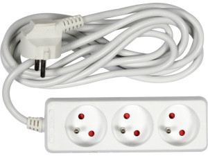 Przedłużacz elektryczny, biały, 3 gniazda z uziemieniem, 3m vorel