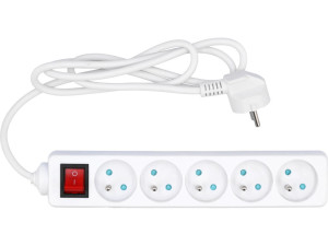 Przedłużacz elektryczny,biały, 5 gniazd z uziemieniem, 1,5m wyłącznik vorel