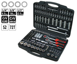 Zestaw narzędziowy 1/4", 3/8", 1/2", 150cz nasadki, bity selta