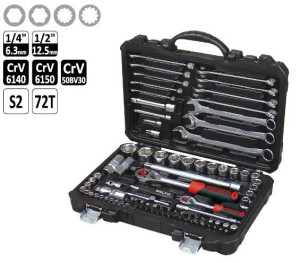 Zestaw narzędziowy 1/4" i 1/2", 88cz klucze nasadki selta