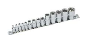 Zestaw nasadek torx na szynie 1/4", 3/8", 1/2", 14 cz selta