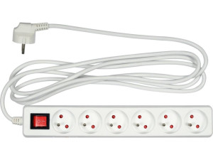 Przedłużacz elektryczny, biały, 6 gn z uziemieniem, 3m