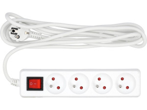 Przedłużacz elektryczny, biały, 4 gniazda z uziemieniem, 3m wyłącznik vorel