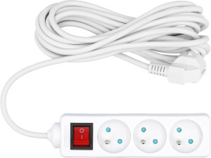 Przedłużacz elektryczny, biały, 3 gniazda z uziemieniem, 5m wyłącznik vorel