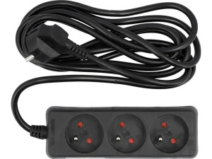 Przedłużacz elektryczny, czarny, 3 gniazda z uziemieniem, 3m 72616 vorel